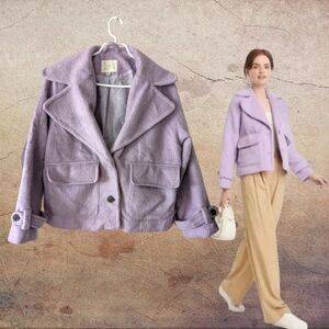 A NEW DAY | Lilac Wool Blend Fuzzy Cropped Pea Coat XL